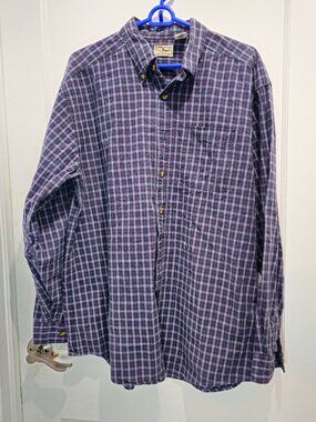 L.L.Bean Mens Plaid Long Sleeve Button-Down Shirt L 100% Cotton Blue/Red